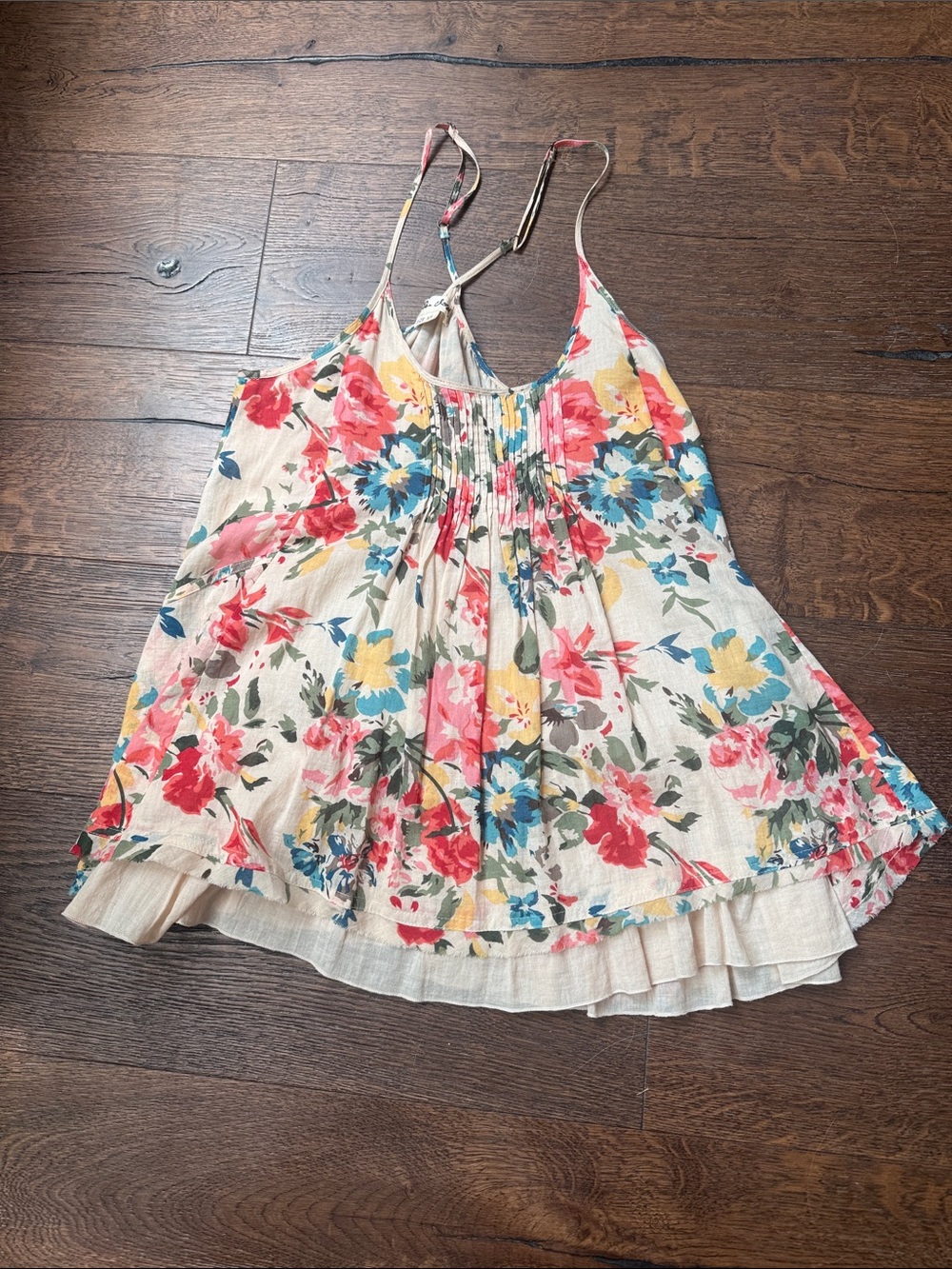 Anthropologie Floral Spaghetti-Strap Swing Tank Top - Cream Floral